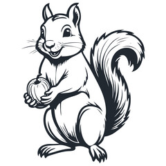 Satisfied squirrel with nut, vector illustration
