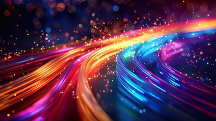 Colorful speedy internet passing inside fiber wire a concept of internet speed or a background image technological type, Generative AI. - obrazy, fototapety, plakaty