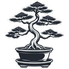 Bonsai tree in a pot, vector illustration
