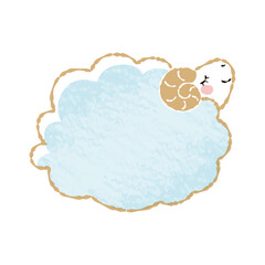 色鉛筆タッチのシンプルでかわいい目を閉じたモコモコの羊（横向き）