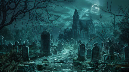 Scary halloween background with cemetery
