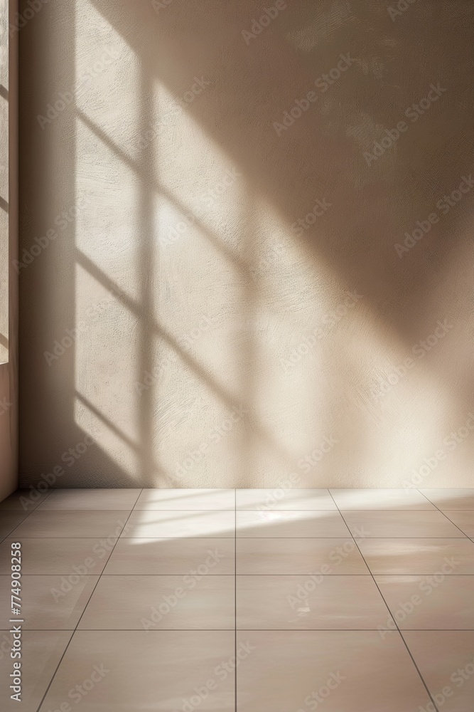 Poster Sunlight Casting Shadows on Beige Wall and Floor