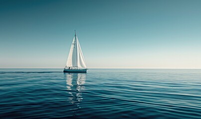 A sailboat gliding across the calm waters of the ocean