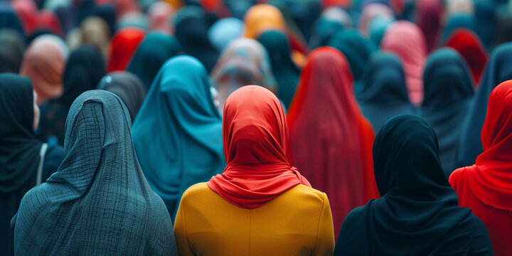  arab asian muslim crowd of people in hijab