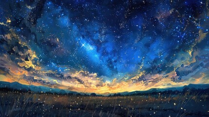 An enchanting depiction of a starry night sky, where constellations come to life in a celestial dance, portrayed with oil paints. - obrazy, fototapety, plakaty