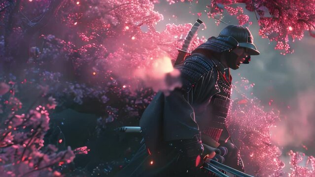 Amazing samurai action, Ninja warrior Standing in front of the Great