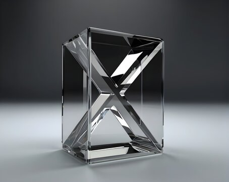 3d X letter in cubic glass