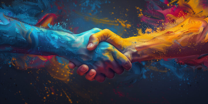 colourful deal shaking hands between people