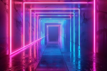 a tunnel with neon lights