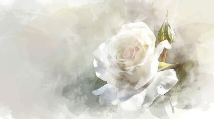White rose flowers with watercolor style for invitation wedding card background. AI generated