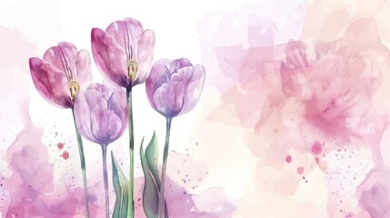 Tulip flowers with watercolor style for invitation wedding card background. AI generated