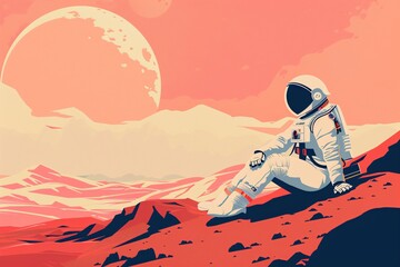an astronaut sitting on a rocky surface