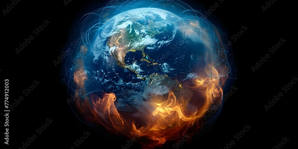 Poster global network nodes connected for worldwide internet communication technology shown in a photo of e