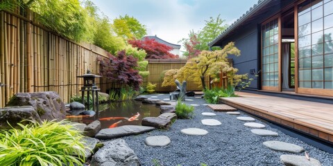 a modern zen garden backyard