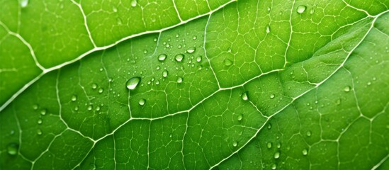 Captured up close, a single leaf is displayed covered in glistening water droplets, enhancing its natural beauty