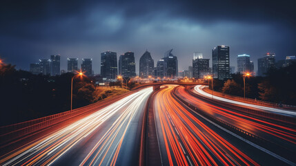 City road lights in night motion blur background