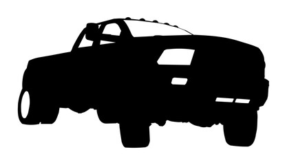Robust black silhouette of an off-road pickup, perfect for themes of adventure, travel, and rugged landscapes.