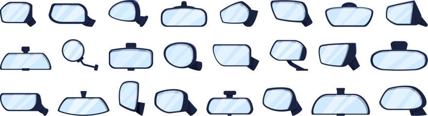 Rearview mirror icons set cartoon vector. Automobile behind. Auto transport