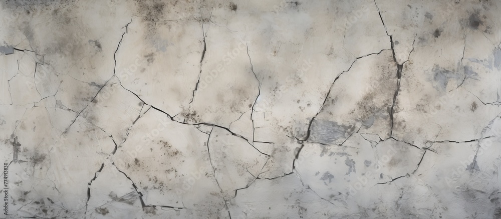 Poster decrepit and weathered wall displaying multiple intricate cracks spreading across its surface