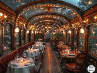 Vintage train car dining experience with period details and intimate seatingsuper detailed