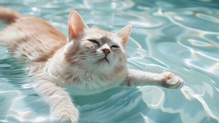Scottish Fold Floating in A Dreamy Pool 