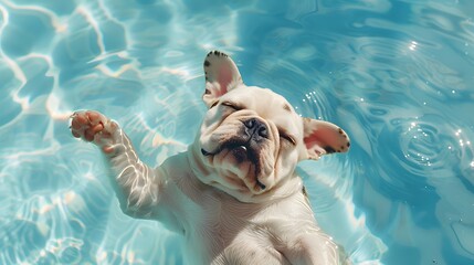 Bulldog Floating in A Dreamy Pool 