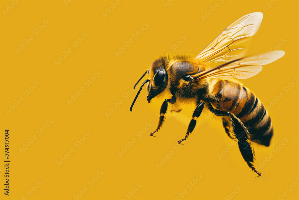 Poster closeup of a bee. background image. created with generative ai technology.