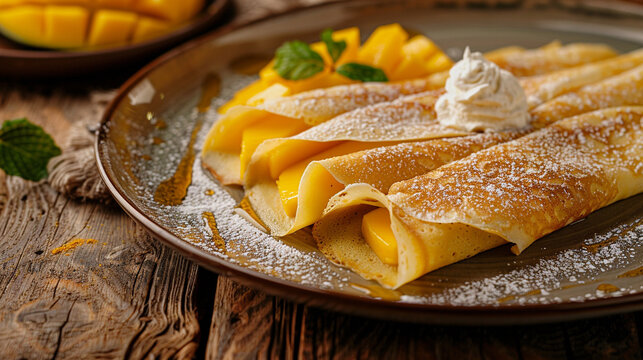Imagine an image of delicately folded yellow crepes with a rich and creamy filling of mascarpone cheese