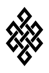 Endless knot, also known as eternal knot. Common form of an intertwining knot and one of eight Auspicious Symbols in Hinduism, Jainism and Buddhism. Also found in Celtic and Chinese symbolism. Vector