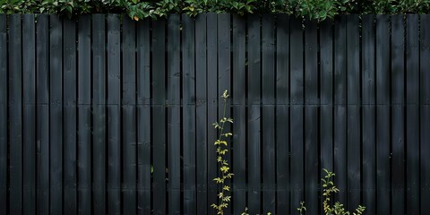 Horizontal Slatted Wooden Fence painted in charcoal black