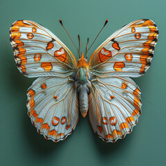 Very beautiful orange and white butterfly with spread wings