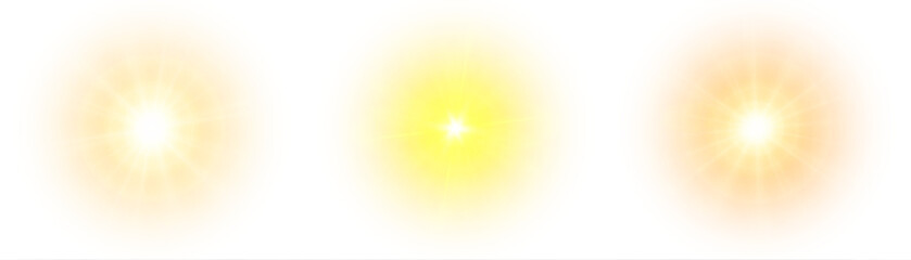 A flash of yellow light. Sun on a white background. Overlay effect. Vector	
