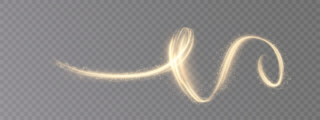 Abstract golden light effect of curved lines. Golden wavy path of light on a transparent background. FOR design and design of marketplaces. Vector