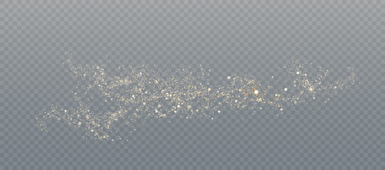 Light effect with many golden shiny shimmering dust particles isolated on transparent background. Vector star cloud with dust. - obrazy, fototapety, plakaty