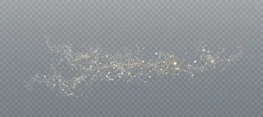 Foto op Aluminium Light effect with many golden shiny shimmering dust particles isolated on transparent background. Vector star cloud with dust. © Valeriia