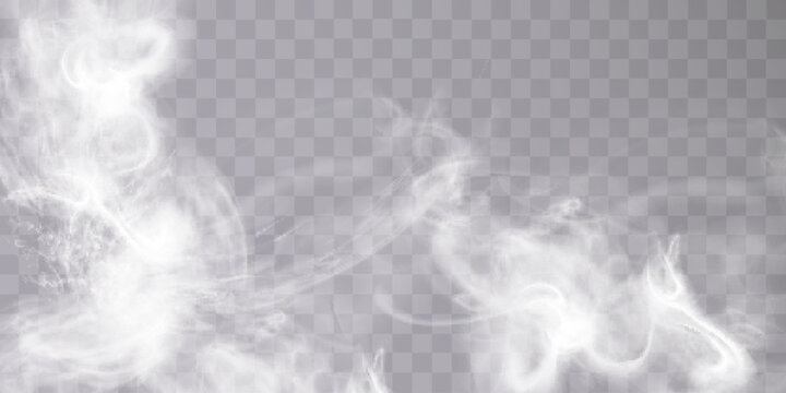 Fog or smoke isolated on transparent background with special overlay effect. White vector smoke, cloudiness, fog or smog background. special overlay effect Vector