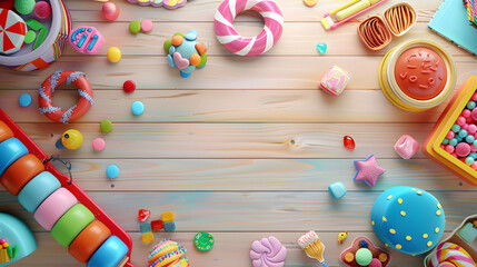 children's background in pastel tones, with sweets