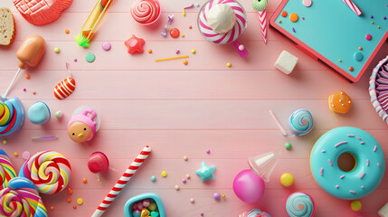 children's card for girls, with sweets and copyspace with vibrant colors
