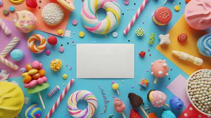 Fototapeta premium children's background in pastel tones, with sweets and a white card