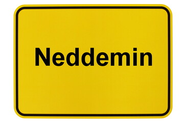 Illustration eines Ortsschildes der Gemeinde Neddemin in Mecklenburg-Vorpommern - obrazy, fototapety, plakaty
