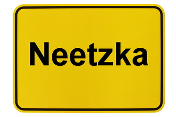 Illustration eines Ortsschildes der Gemeinde Neetzka in Mecklenburg-Vorpommern - obrazy, fototapety, plakaty