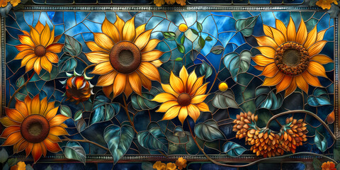 Buntglas von Sonnenblumen