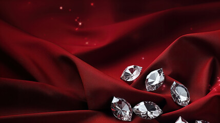 Luxurious dark red velvet fabric, sparkling diamonds background - 774920614