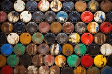 Rusty oil barrels textured wall abstract pattern industrial background - 774920899