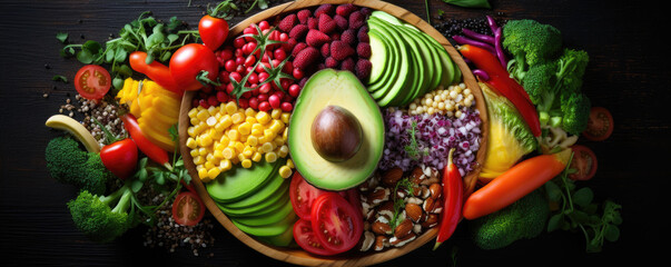 Fresh color vegetables in budha bowl. Vegetable on plate.