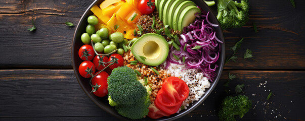 Obraz na płótnie Canvas Fresh color vegetables in budha bowl. Vegetable on plate.