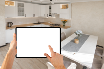  interior layout plan on tablet computer