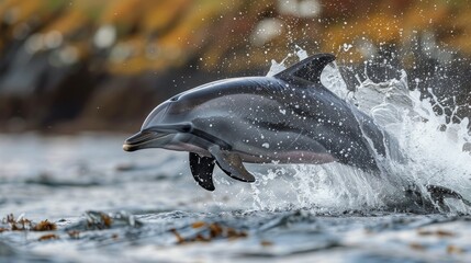 Obraz premium Dolphin Jumping Out of Water