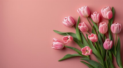 Pink Tulips Bouquet on Pink Background