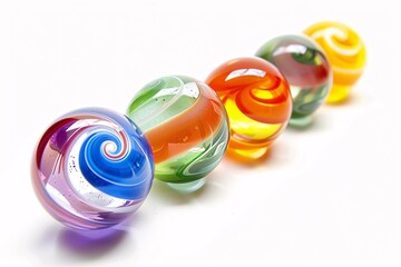 a row of marbles in different colors